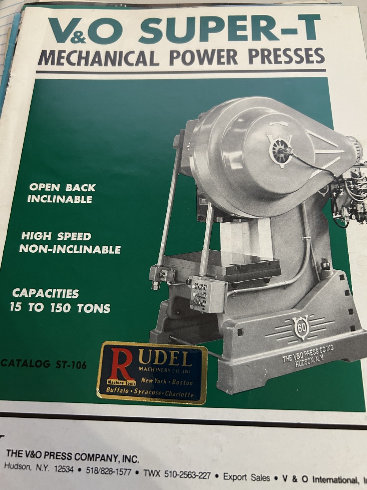 V&O Super-T Mechanical Power Presses 15-150 Tons St-106 Roller Gear Feed-O-Matic