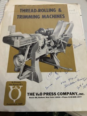V&O Thread Rollign And Trimming Machines 301 302 984 985 986 987 Spindle Cutting