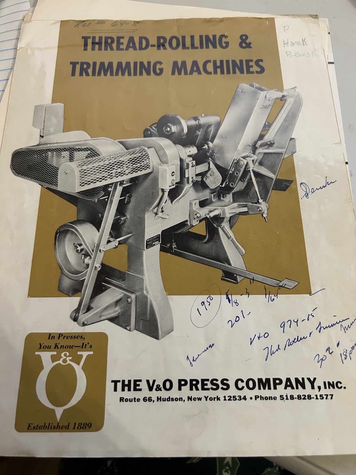 V&O Thread Rollign And Trimming Machines 301 302 984 985 986 987 Spindle Cutting