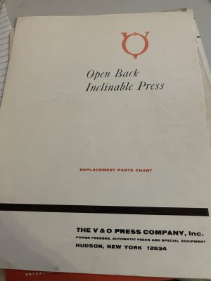 V&O Open Back Incinable Presses Replacement Parts Chart Bijur Pump Flywheel