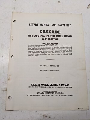 Cascade Service Manual Parts List Revolving Paper Roll Grab 360 40-B 60-B