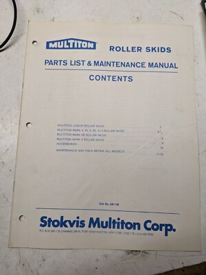 Multiton Parts List & Maintenance Manual Roller Skids Mark 4 5 6 S Tl Ur-11B