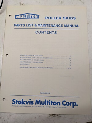Multiton Parts List & Maintenance Manual Roller Skids Mark 4 5B 6 S Tl Ur-11B