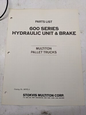 Multiton Parts List Book Manual Pallet Trucks Mppl-3 600 Hydraulic Unit & Brake