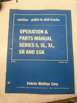 Multiton Pallet Skid Trucks Operation Parts List Book Manual S Sl Sr Xl Ssk 1972
