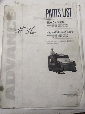 Advance Parts List Book Maual Tigercat 4500 Hydro-Retriever 1993 Scrubber