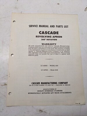 Cascade Service Manual Parts List Revolving Aprons 360 40-B 80-B