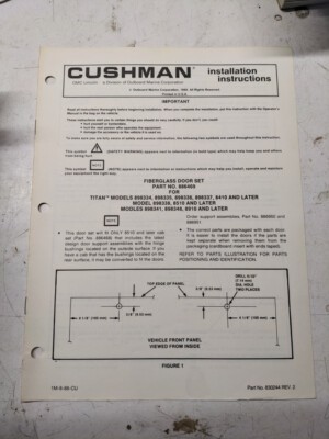 Cushman Installation Instructions Manual Fiberglass Door Set 886469 1988 Titan