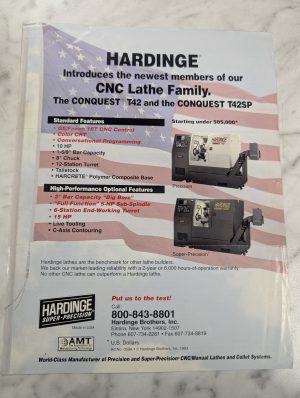 Hardinge Cnc Lathe Family Sales Brochure Conquest T42 T42Sp Turret Live Tooling