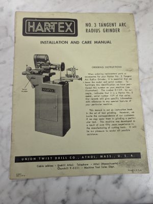Hartex Tangent Arc Radius Grinder Installation Care Manual Machine Tool #3