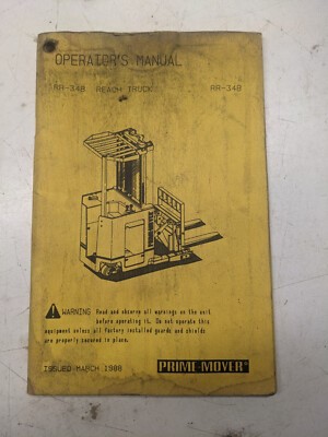 Prime Mover Rr-34B Reach Truck Operators Instruction Manual Book 1988