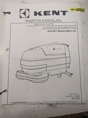 Kent Parts List Book Manual Ka-27 Spare 1996 Scrubber Automatic Selectscrub