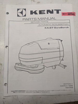 Kent Parts List Book Manual Ka-27 Spare 1996 Scrubber Automatic Durascrub