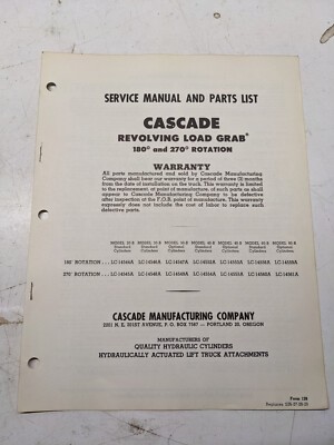 Cascade Service Manual Parts List Book Revolving Load Grab 20B 30B 40B 80B