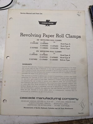 Cascade Service Manual Parts List 20 40 60 B Revolving Paper Roll Clamp 1963
