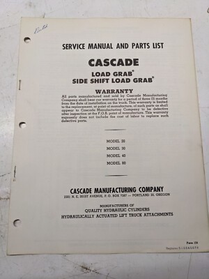 Cascade Service Manual Parts List Book Load Grab Side Shift 20 30 40 80 Model