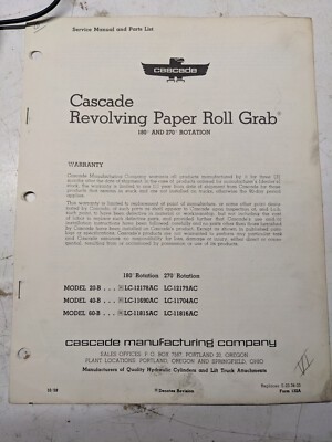 Cascade Service Manual Parts List 20 40 60 B Revolving Paper Roll Clamp 1959