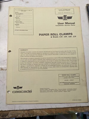 Cascade User Manual Installation Service Parts C3P C4P C6P C7P Paper Clamp 1968