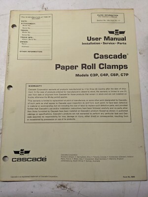 Cascade User Manual Installation Service Parts C3P C4P C6P C7P Paper Clamp