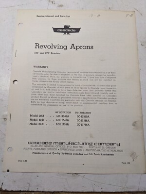 Cascade Service Manual Parts List Book 20-B 40-B 80-B Revolving Aprons 1960