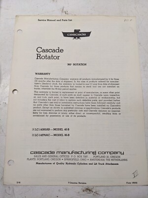Cascade Service Manual Parts List Book 40-B 80-B Rotator 360 Degree 1961