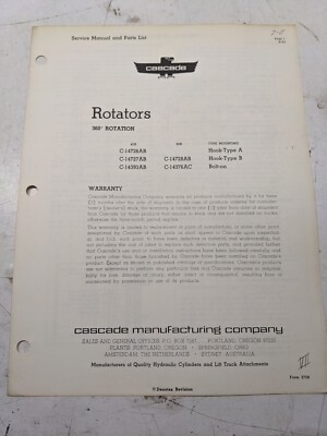 Cascade Service Manual Parts List Book 40-B 80-B Rotators 360 Degree 1963