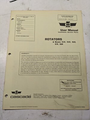 Cascade User Manual Installation Service Parts R3R R4R R6R R7R R8R Rotators