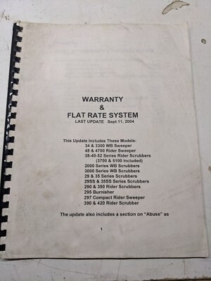 Factory Cat Tomcat Warranty & Flat Rate System 2004 Floor Scrubbers