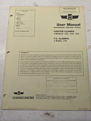 Cascade User Manual Installation Service Parts C3G C4G C6G C4V Carton Tv Clamps