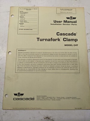 Cascade User Manual Installation Service Parts C4T Turnafork Clamp Model