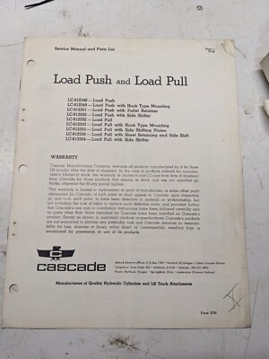 Cascade Service Manual Parts List Book Lc 612 613 Load Push Pull 1962