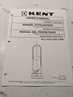 Kent Owner Service Parts Manual List Book Kc-15B Upright Vacuum 1997