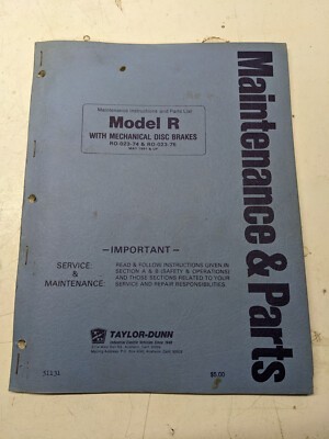 Taylor-Dunn Maintenance Manual Parts List Book Model R Ro-023- 75 74 1981+