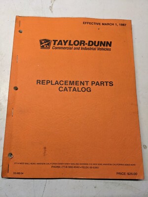 Taylor-Dunn Replacement Parts Price List Catalog Manual Book 1987