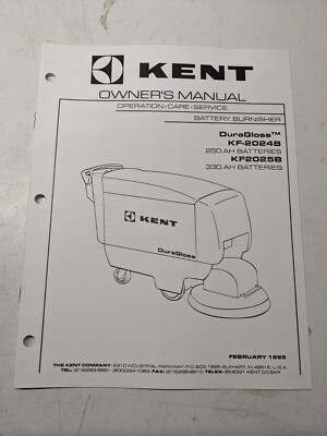 Kent Owner Service Parts Manual List Book Kf-2024B 2025B Duragloss 1995