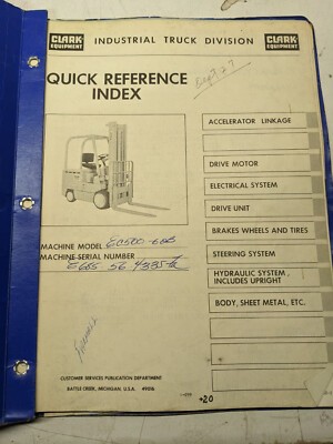 Clark Ec500 Parts List Book Manual Catalog Fork Lift Truck 60B E685 1979