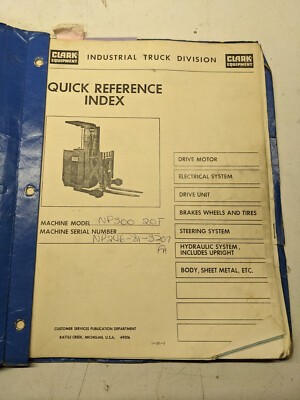 Clark Parts List Book Manual Catalog Fork Lift Truck Np300 20T Np246 1978