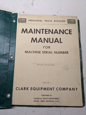 Clark Maintenance Manual Tw30B 35B Electric 1972 Fork Lift Truck Service