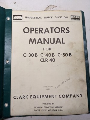 Clark Operators Manual Fork Lift Truck C30B C40B C50B Clr40 1968 Maintenance
