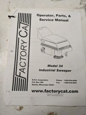 Factory Cat Operator Service Parts List Book Diagrams Model 34 Sweeper