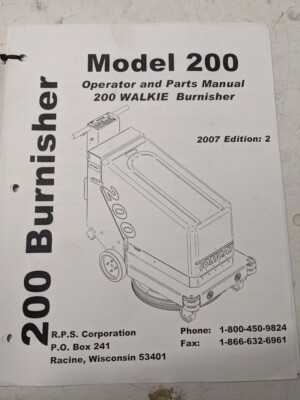 Factory Cat Operator Service Parts List Book Diagrams Model 200 Burnisher 2007