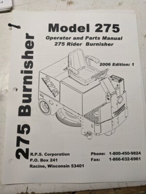 Factory Cat Operator Service Parts List Book Diagrams Model 275 Burnisher 2006