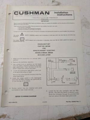 Cushman Installation Instructions Manual Headlight Set 887046 1988