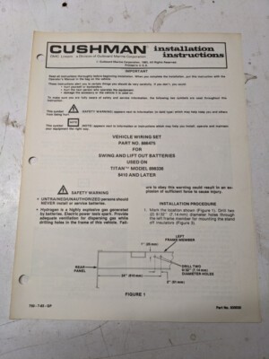 Cushman Installation Instructions Manual Wehicle Wiring Set 886475 Titan