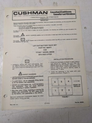 Cushman Installation Instructions Manual Lift Out Battery Rack Set 886473 1983