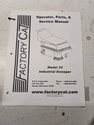 Factory Cat Operator Service Parts List Book Diagrams Model 34 Sweeper
