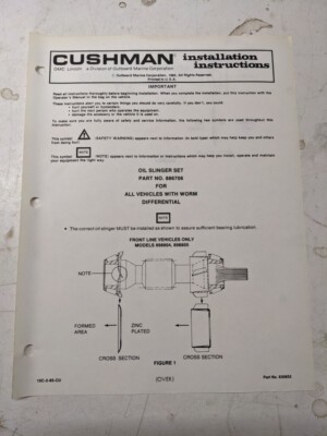 Cushman Installation Instructions Manual Oil Slinger Set 886706 1985