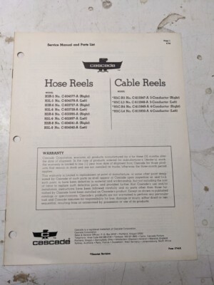 Cascade Attachment Service Manual Parts List Book Hose Reels Cable 1964