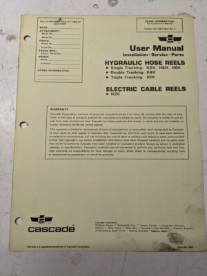 Cascade Attachment Service Manual Parts List Book Hydraulic Hose Reels Electric