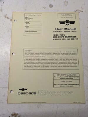 Cascade Service Manual Parts List Book Side Shift Carriage S2S S4S S7S S6S